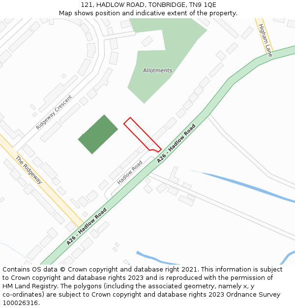 121, HADLOW ROAD, TONBRIDGE, TN9 1QE: Location map and indicative extent of plot