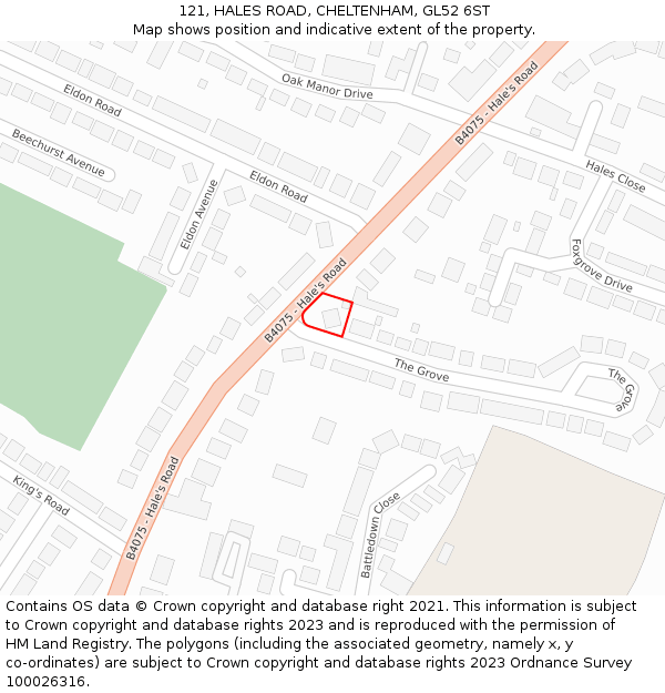 121, HALES ROAD, CHELTENHAM, GL52 6ST: Location map and indicative extent of plot