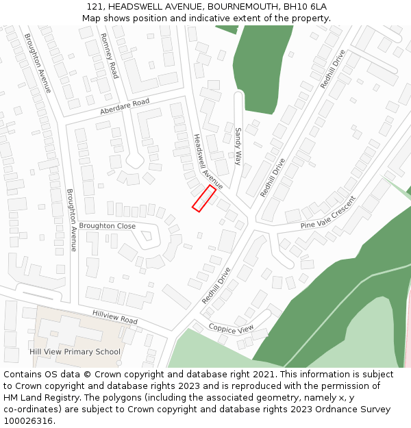 121, HEADSWELL AVENUE, BOURNEMOUTH, BH10 6LA: Location map and indicative extent of plot