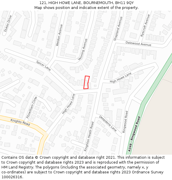 121, HIGH HOWE LANE, BOURNEMOUTH, BH11 9QY: Location map and indicative extent of plot