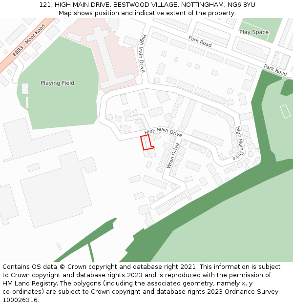 121, HIGH MAIN DRIVE, BESTWOOD VILLAGE, NOTTINGHAM, NG6 8YU: Location map and indicative extent of plot