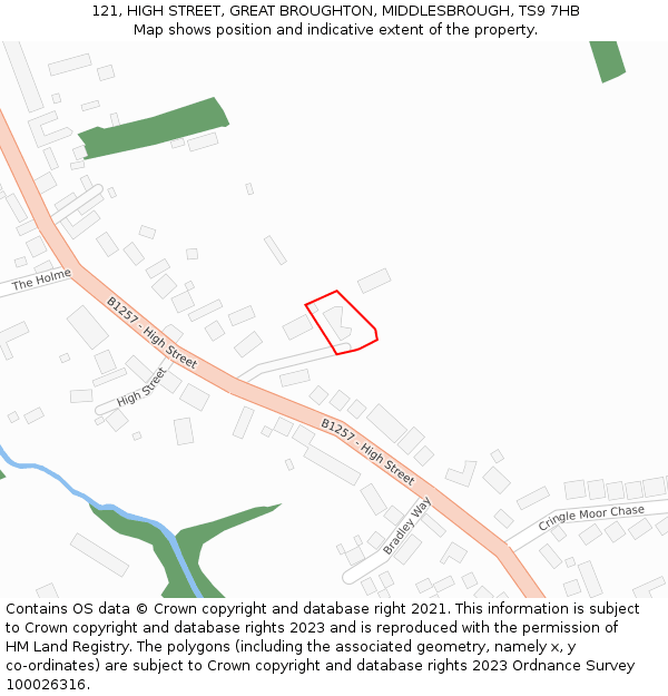 121, HIGH STREET, GREAT BROUGHTON, MIDDLESBROUGH, TS9 7HB: Location map and indicative extent of plot