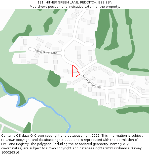 121, HITHER GREEN LANE, REDDITCH, B98 9BN: Location map and indicative extent of plot
