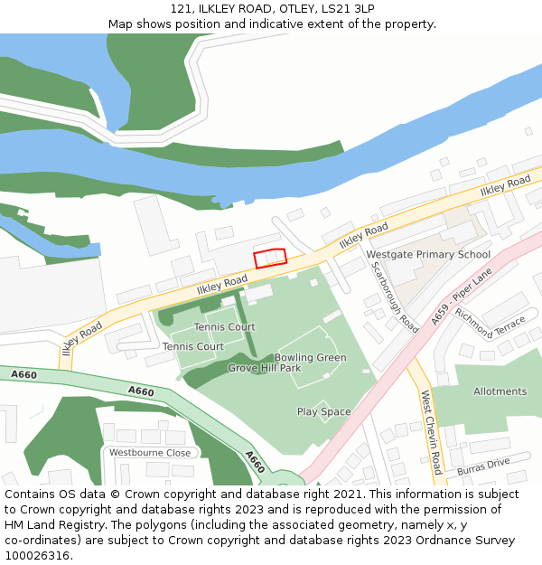 121, ILKLEY ROAD, OTLEY, LS21 3LP: Location map and indicative extent of plot