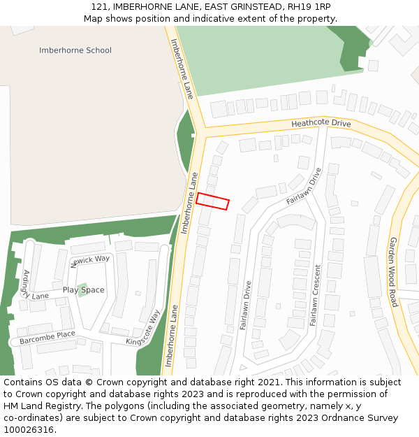 121, IMBERHORNE LANE, EAST GRINSTEAD, RH19 1RP: Location map and indicative extent of plot