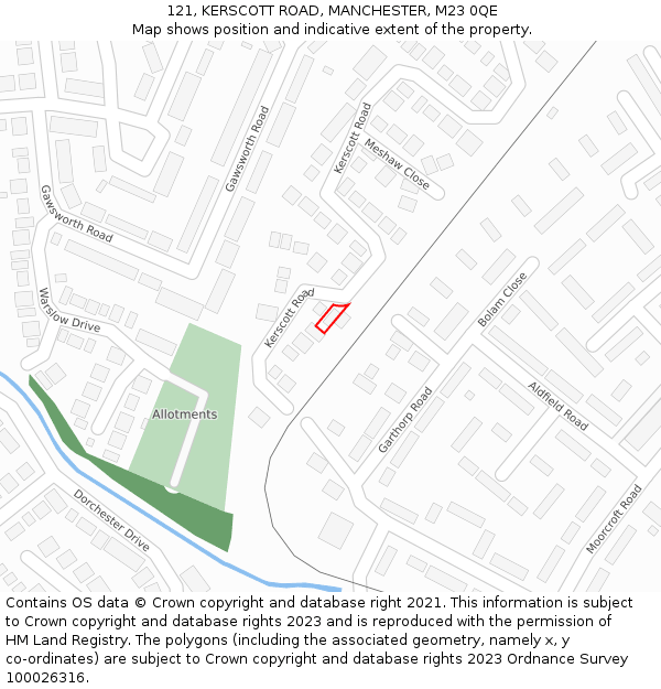 121, KERSCOTT ROAD, MANCHESTER, M23 0QE: Location map and indicative extent of plot