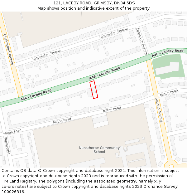 121, LACEBY ROAD, GRIMSBY, DN34 5DS: Location map and indicative extent of plot