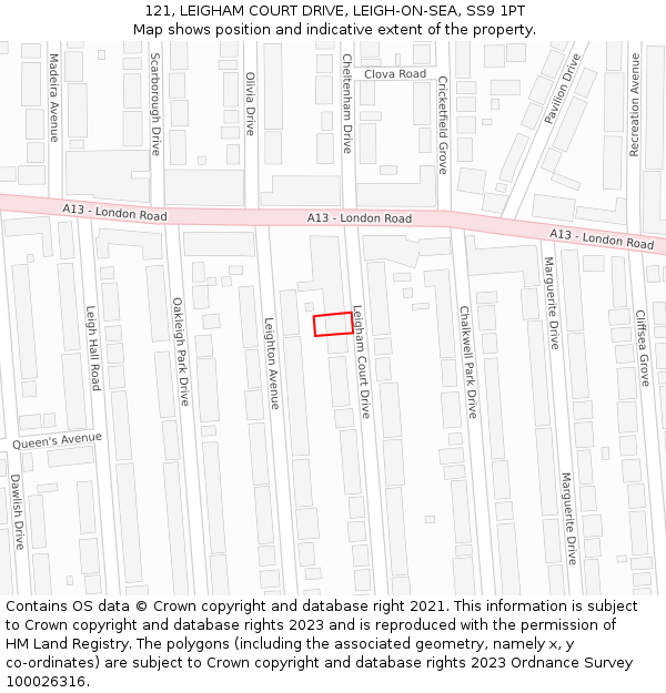 121, LEIGHAM COURT DRIVE, LEIGH-ON-SEA, SS9 1PT: Location map and indicative extent of plot