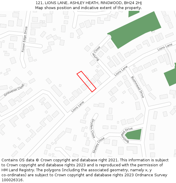 121, LIONS LANE, ASHLEY HEATH, RINGWOOD, BH24 2HJ: Location map and indicative extent of plot