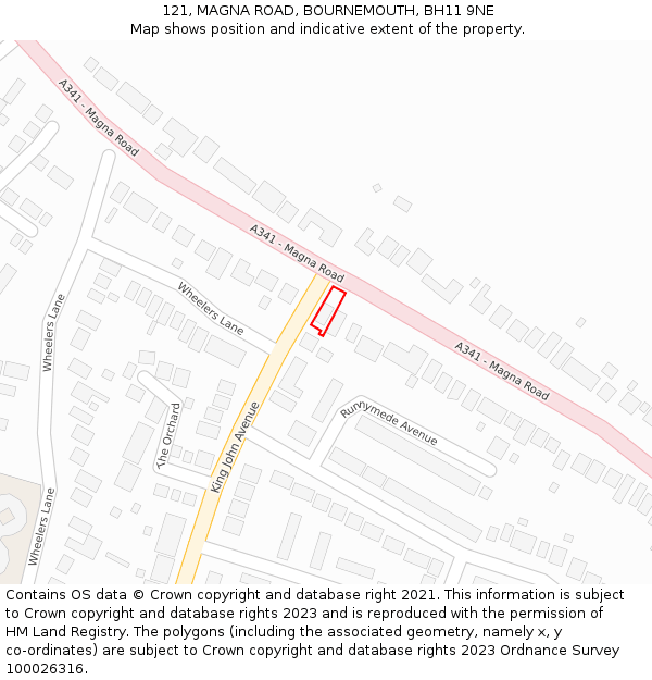121, MAGNA ROAD, BOURNEMOUTH, BH11 9NE: Location map and indicative extent of plot