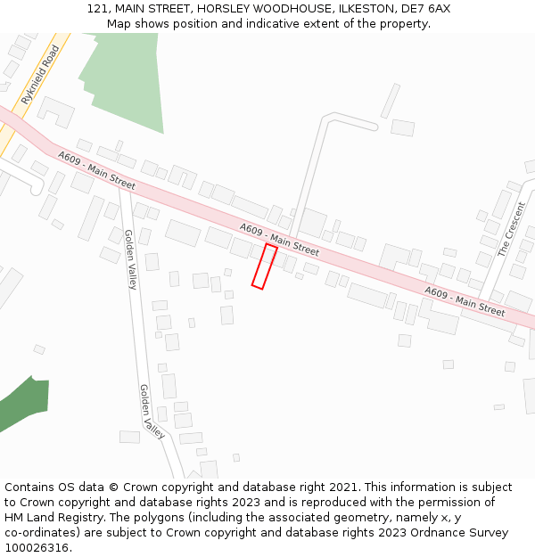 121, MAIN STREET, HORSLEY WOODHOUSE, ILKESTON, DE7 6AX: Location map and indicative extent of plot
