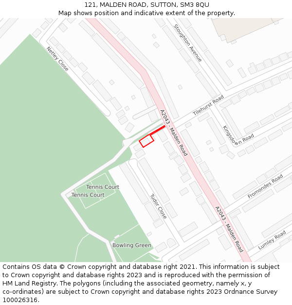121, MALDEN ROAD, SUTTON, SM3 8QU: Location map and indicative extent of plot