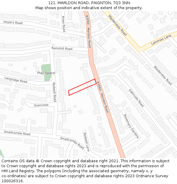 121, MARLDON ROAD, PAIGNTON, TQ3 3NN: Location map and indicative extent of plot