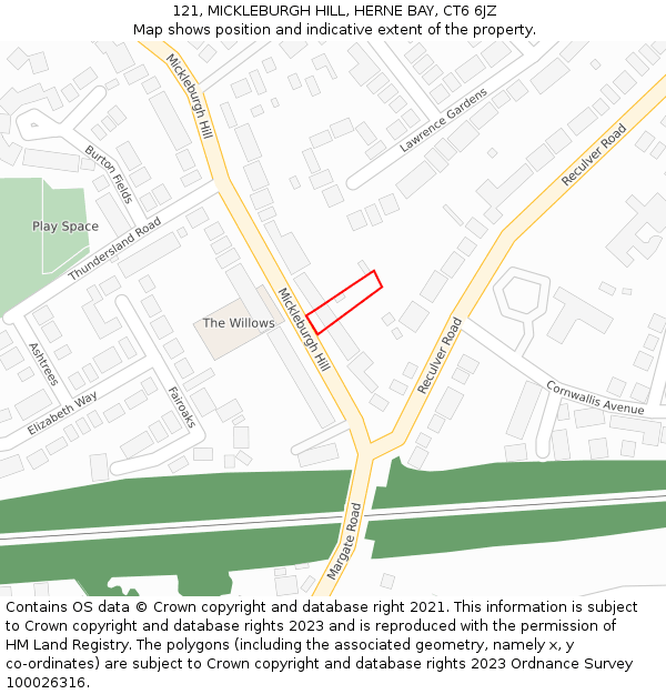 121, MICKLEBURGH HILL, HERNE BAY, CT6 6JZ: Location map and indicative extent of plot