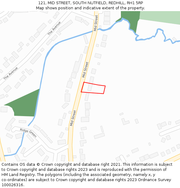 121, MID STREET, SOUTH NUTFIELD, REDHILL, RH1 5RP: Location map and indicative extent of plot
