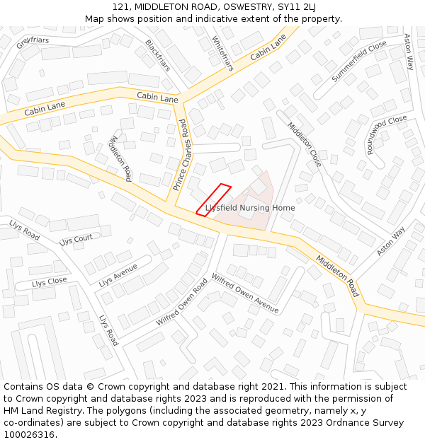 121, MIDDLETON ROAD, OSWESTRY, SY11 2LJ: Location map and indicative extent of plot