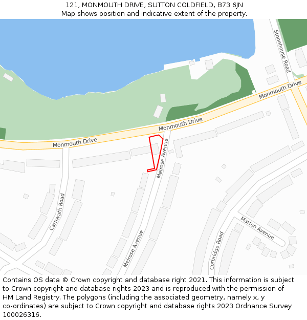 121, MONMOUTH DRIVE, SUTTON COLDFIELD, B73 6JN: Location map and indicative extent of plot