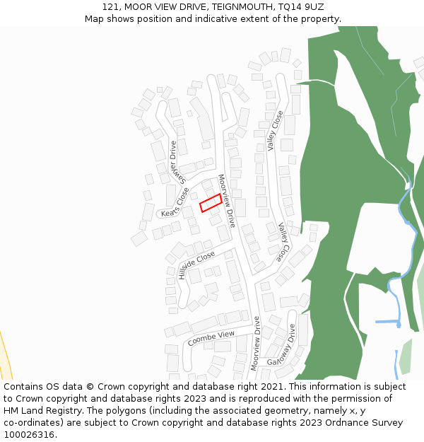 121, MOOR VIEW DRIVE, TEIGNMOUTH, TQ14 9UZ: Location map and indicative extent of plot