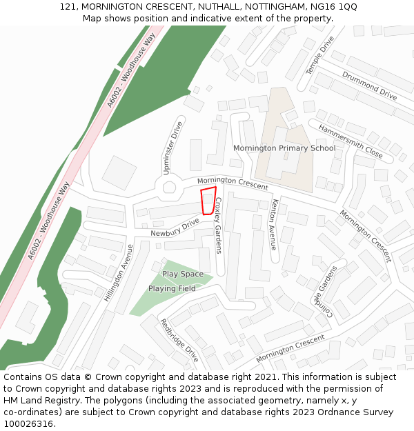 121, MORNINGTON CRESCENT, NUTHALL, NOTTINGHAM, NG16 1QQ: Location map and indicative extent of plot