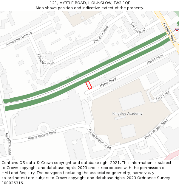 121, MYRTLE ROAD, HOUNSLOW, TW3 1QE: Location map and indicative extent of plot