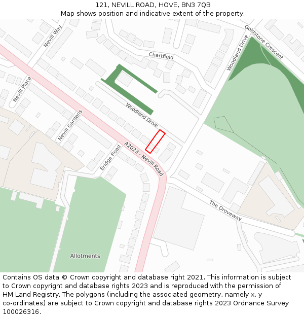 121, NEVILL ROAD, HOVE, BN3 7QB: Location map and indicative extent of plot