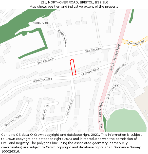 121, NORTHOVER ROAD, BRISTOL, BS9 3LG: Location map and indicative extent of plot
