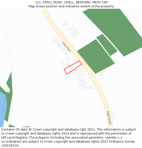 121, ODELL ROAD, ODELL, BEDFORD, MK43 7AP: Location map and indicative extent of plot