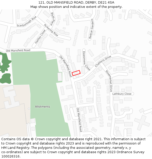 121, OLD MANSFIELD ROAD, DERBY, DE21 4SA: Location map and indicative extent of plot