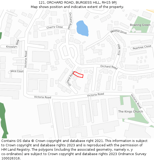 121, ORCHARD ROAD, BURGESS HILL, RH15 9PJ: Location map and indicative extent of plot