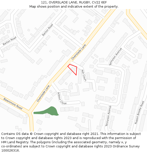 121, OVERSLADE LANE, RUGBY, CV22 6EF: Location map and indicative extent of plot