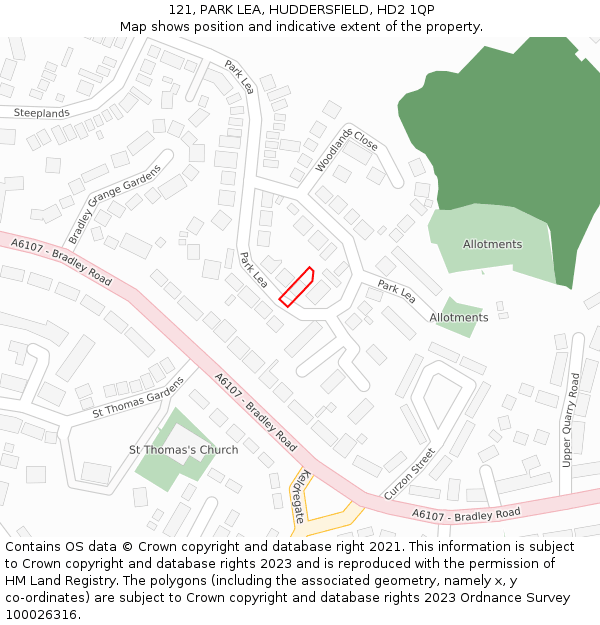 121, PARK LEA, HUDDERSFIELD, HD2 1QP: Location map and indicative extent of plot