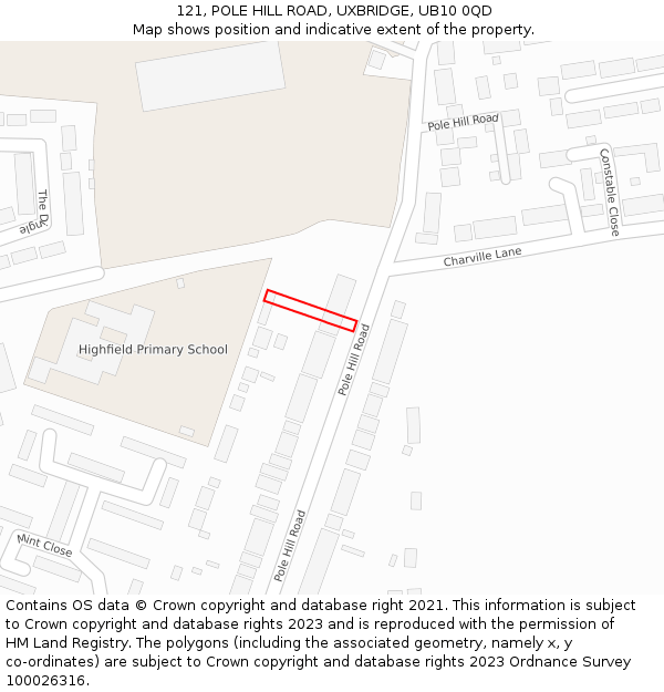 121, POLE HILL ROAD, UXBRIDGE, UB10 0QD: Location map and indicative extent of plot