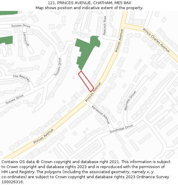 121, PRINCES AVENUE, CHATHAM, ME5 8AX: Location map and indicative extent of plot