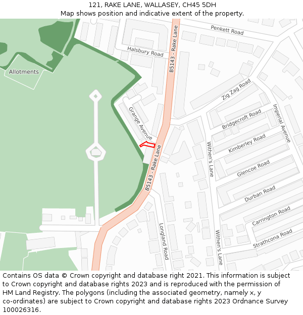 121, RAKE LANE, WALLASEY, CH45 5DH: Location map and indicative extent of plot