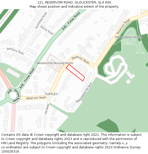 121, RESERVOIR ROAD, GLOUCESTER, GL4 6SX: Location map and indicative extent of plot