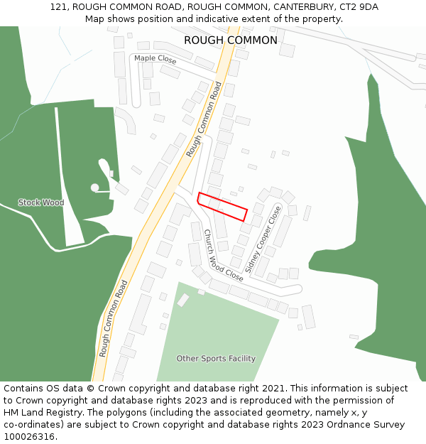 121, ROUGH COMMON ROAD, ROUGH COMMON, CANTERBURY, CT2 9DA: Location map and indicative extent of plot