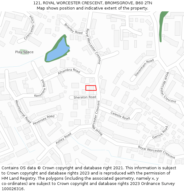 121, ROYAL WORCESTER CRESCENT, BROMSGROVE, B60 2TN: Location map and indicative extent of plot