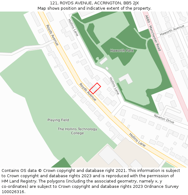 121, ROYDS AVENUE, ACCRINGTON, BB5 2JX: Location map and indicative extent of plot