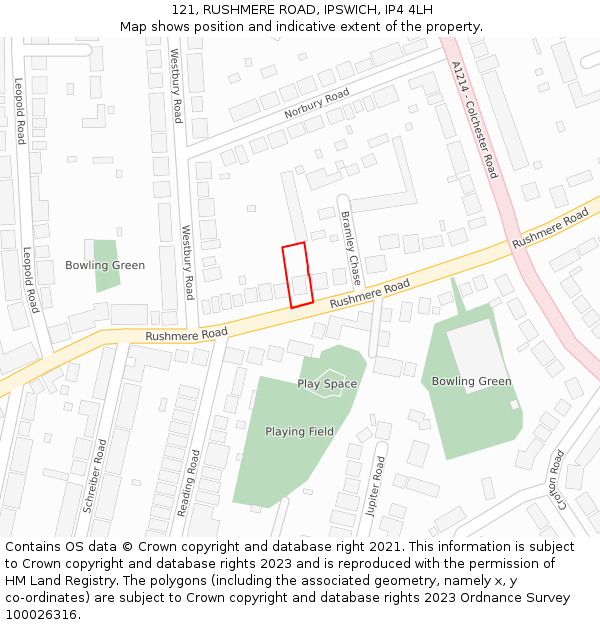 121, RUSHMERE ROAD, IPSWICH, IP4 4LH: Location map and indicative extent of plot