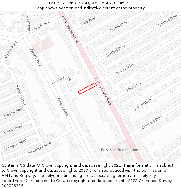 121, SEABANK ROAD, WALLASEY, CH45 7PD: Location map and indicative extent of plot