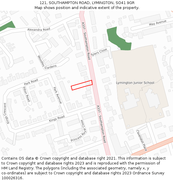 121, SOUTHAMPTON ROAD, LYMINGTON, SO41 9GR: Location map and indicative extent of plot