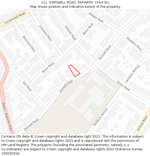 121, STANWELL ROAD, PENARTH, CF64 3LL: Location map and indicative extent of plot