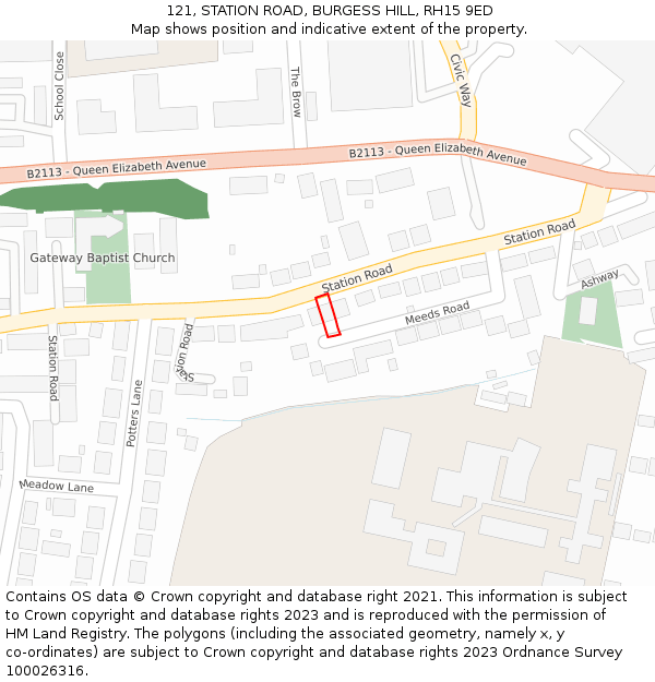 121, STATION ROAD, BURGESS HILL, RH15 9ED: Location map and indicative extent of plot