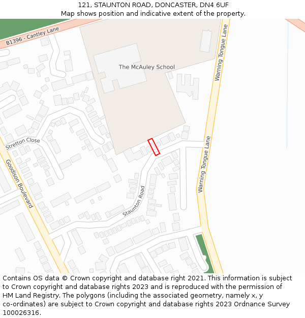 121, STAUNTON ROAD, DONCASTER, DN4 6UF: Location map and indicative extent of plot