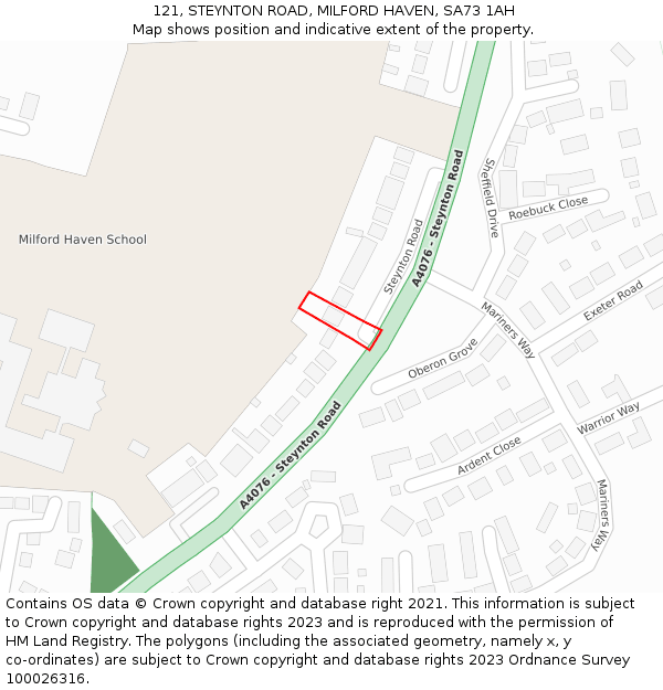 121, STEYNTON ROAD, MILFORD HAVEN, SA73 1AH: Location map and indicative extent of plot