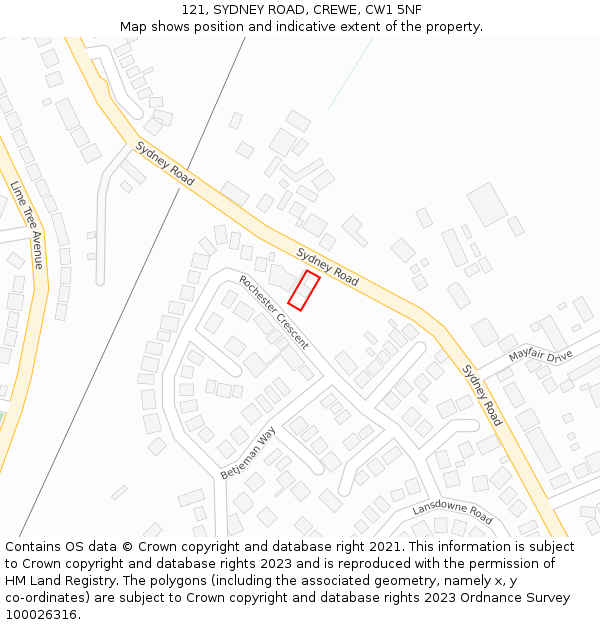 121, SYDNEY ROAD, CREWE, CW1 5NF: Location map and indicative extent of plot