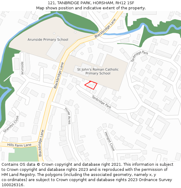 121, TANBRIDGE PARK, HORSHAM, RH12 1SF: Location map and indicative extent of plot