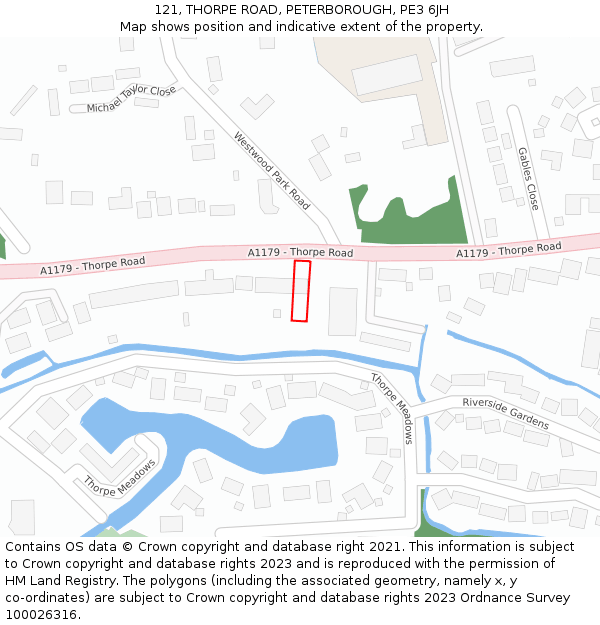121, THORPE ROAD, PETERBOROUGH, PE3 6JH: Location map and indicative extent of plot