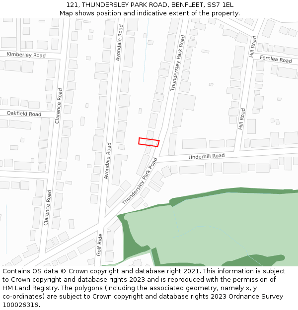 121, THUNDERSLEY PARK ROAD, BENFLEET, SS7 1EL: Location map and indicative extent of plot