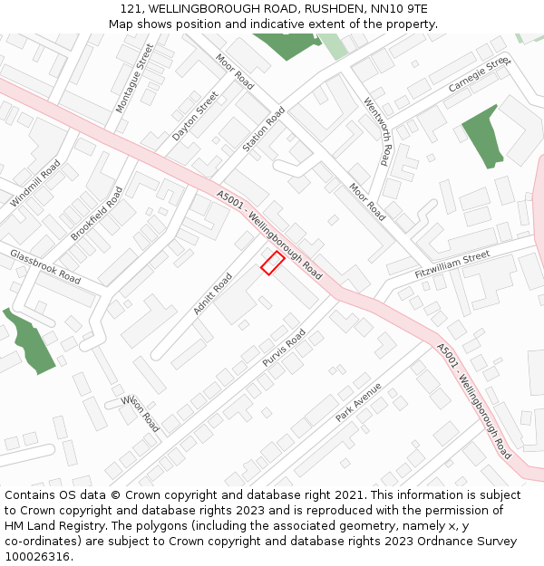 121, WELLINGBOROUGH ROAD, RUSHDEN, NN10 9TE: Location map and indicative extent of plot